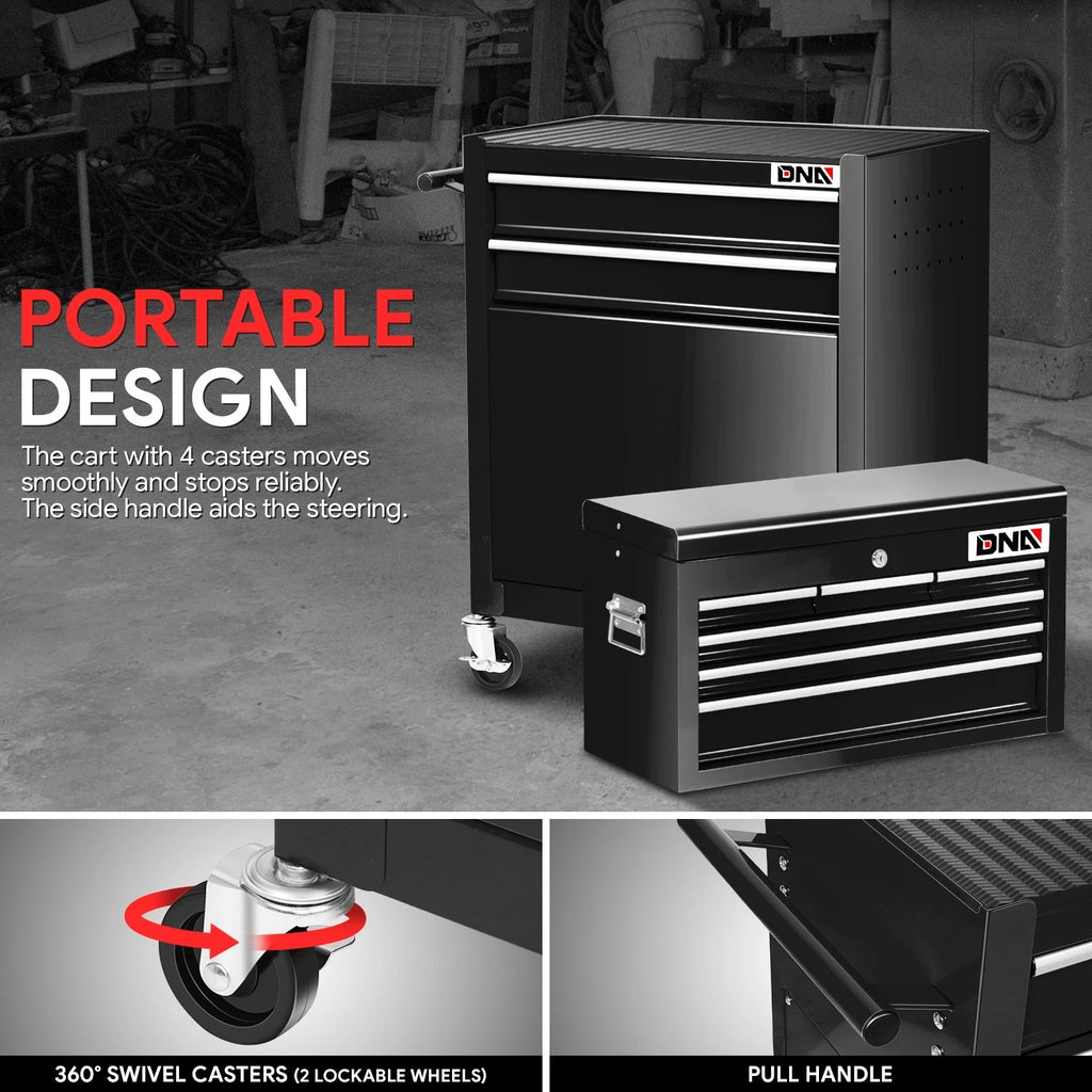2X Black 8 Drawer Rolling Tool Cabinet with Ample Storage