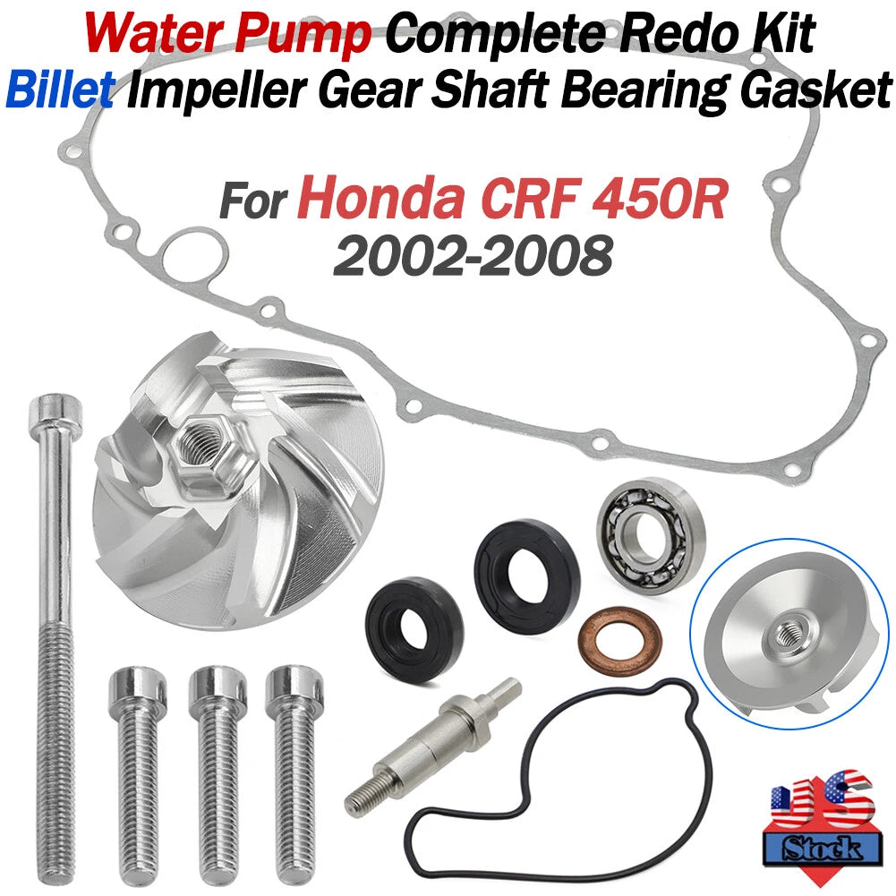 Water Pump Impeller Shaft Bearing Seal Gasket Kit for Honda CRF450R (2002–2008)