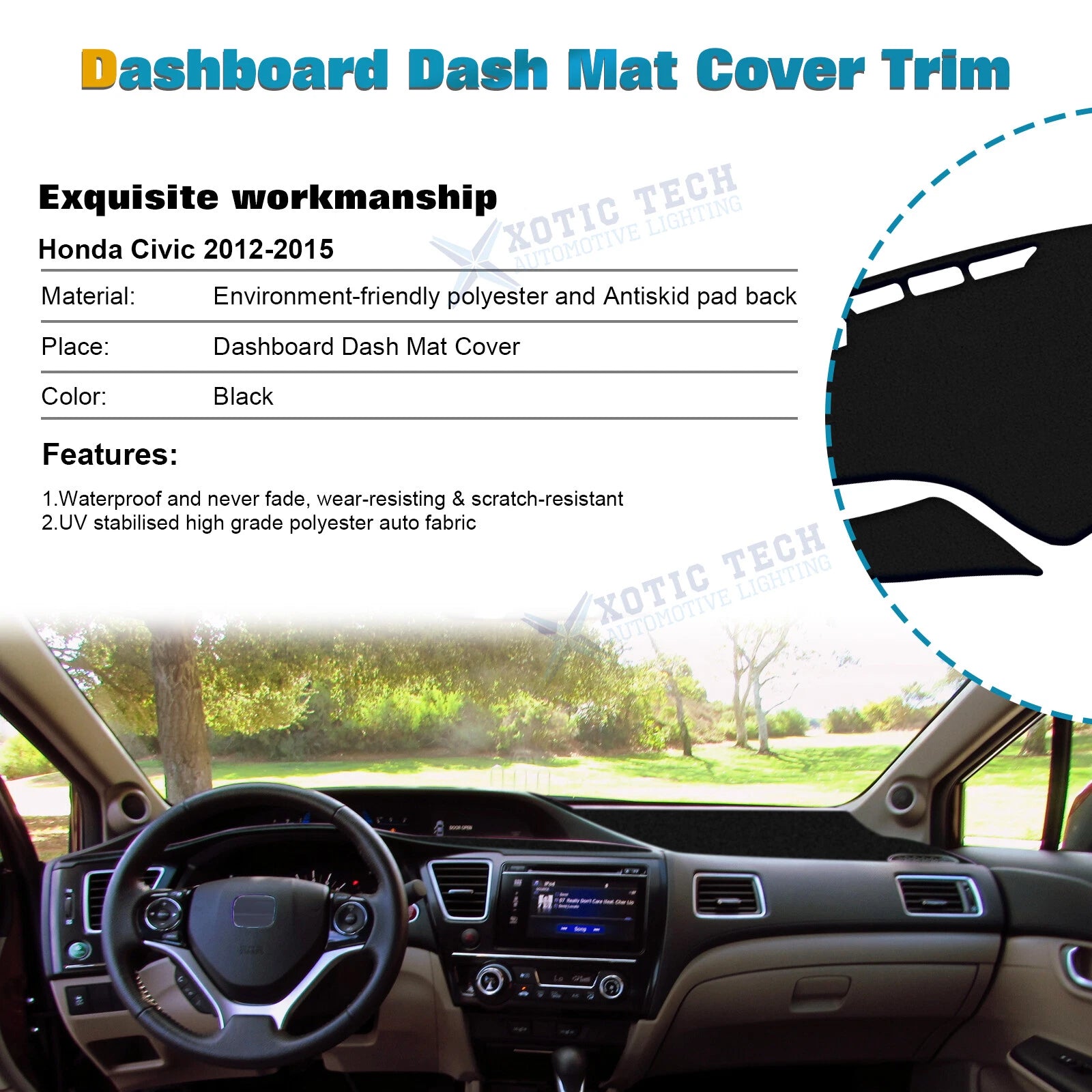 Dash Mat Cover for Honda Civic (2012-2015) Black Dashboard