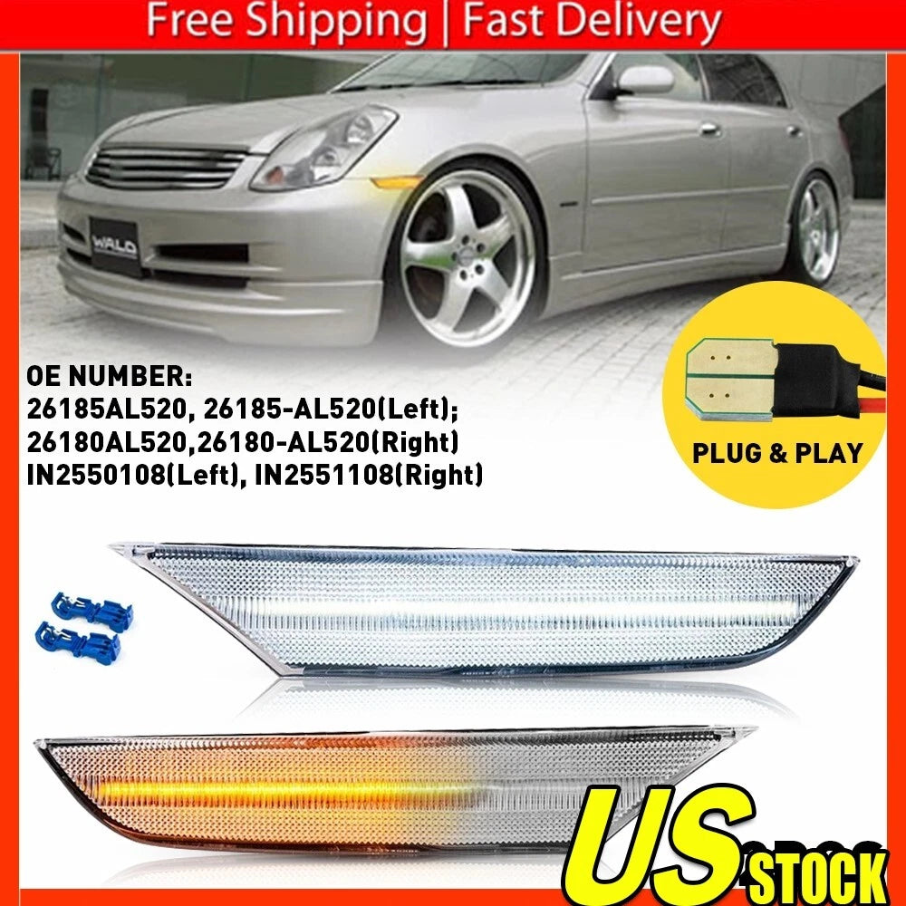 2X LED Front Bumper Side Marker Lights for Infiniti G35 (2003–2006)