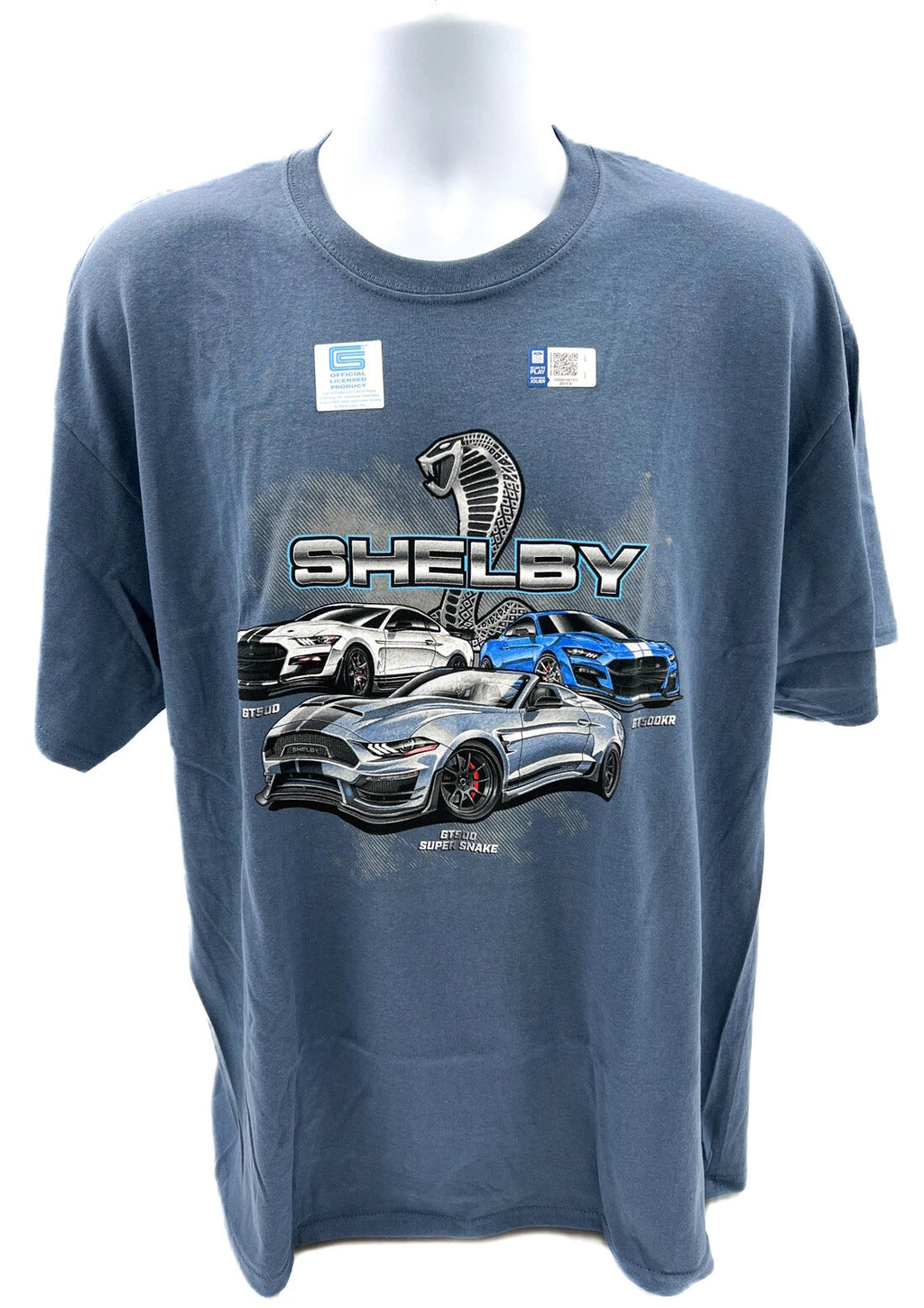 Stone Blue T-Shirt with Shelby Mustang GT500 Super Snake Logo for Women (2017–2020)