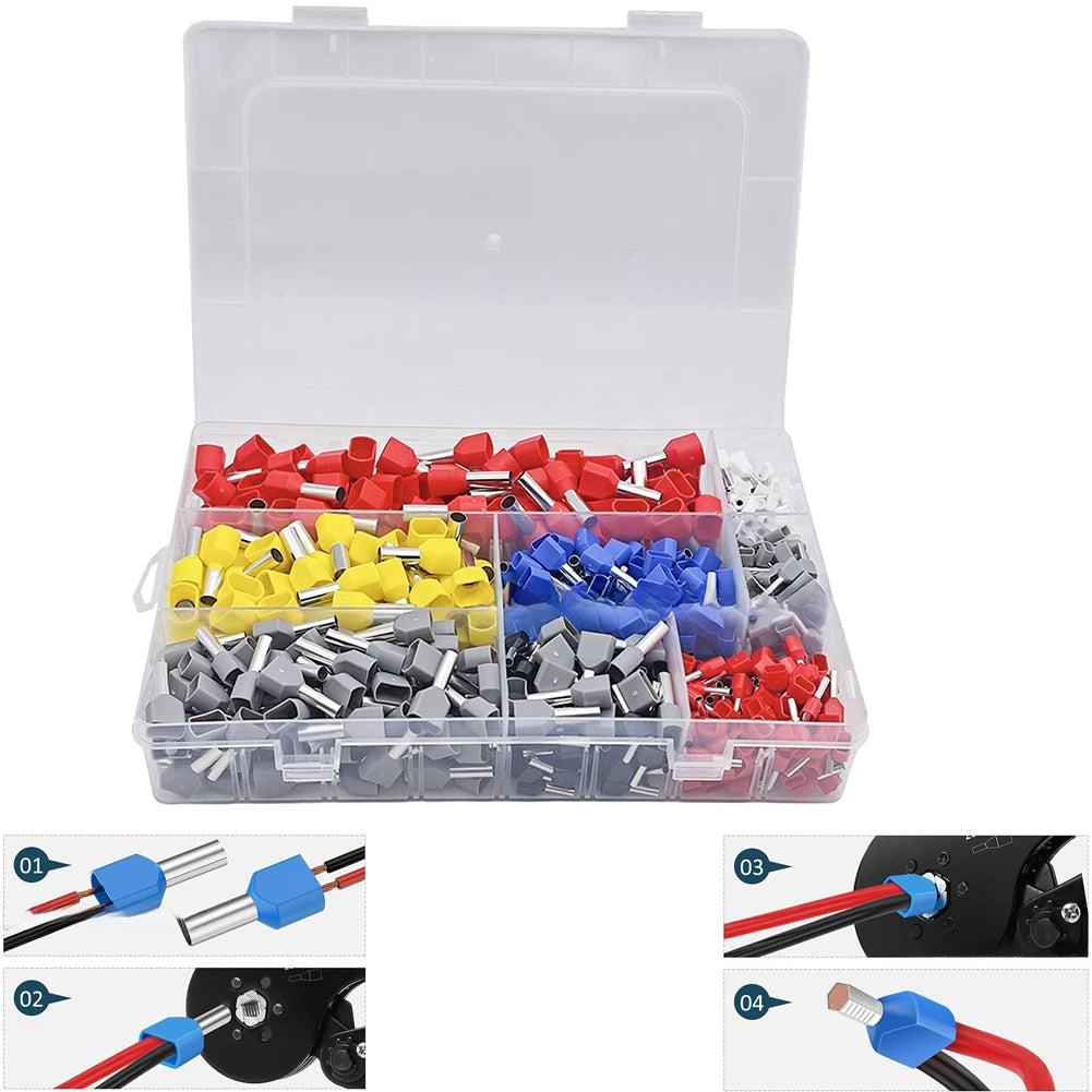 600pcs Crimp Wire Connectors Tinned Copper PVC Insulated Tubular Terminal Set