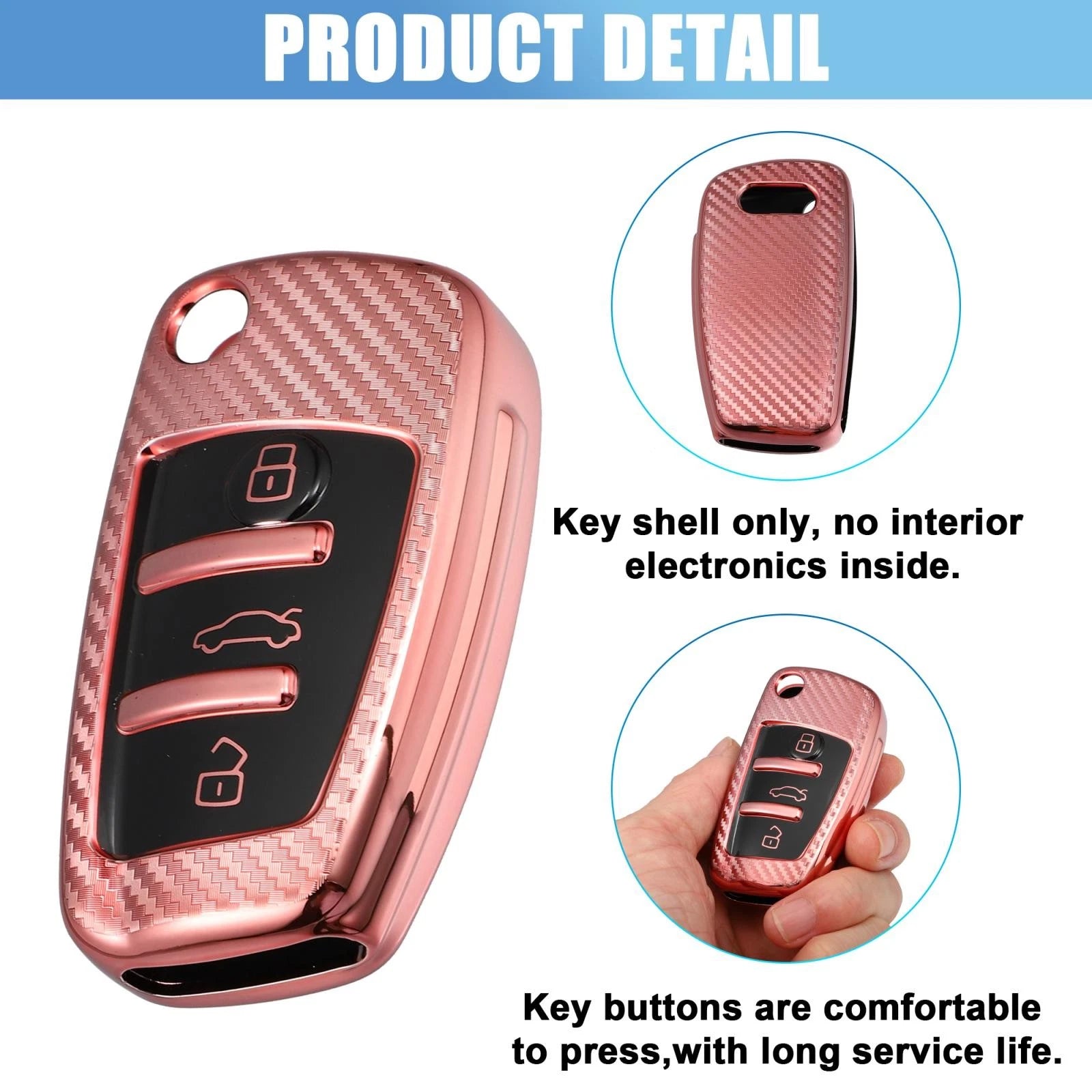Silicone Smart Key Fob Case Cover for Audi A3 A1 (2013–2020) - Pink Carbon Fiber