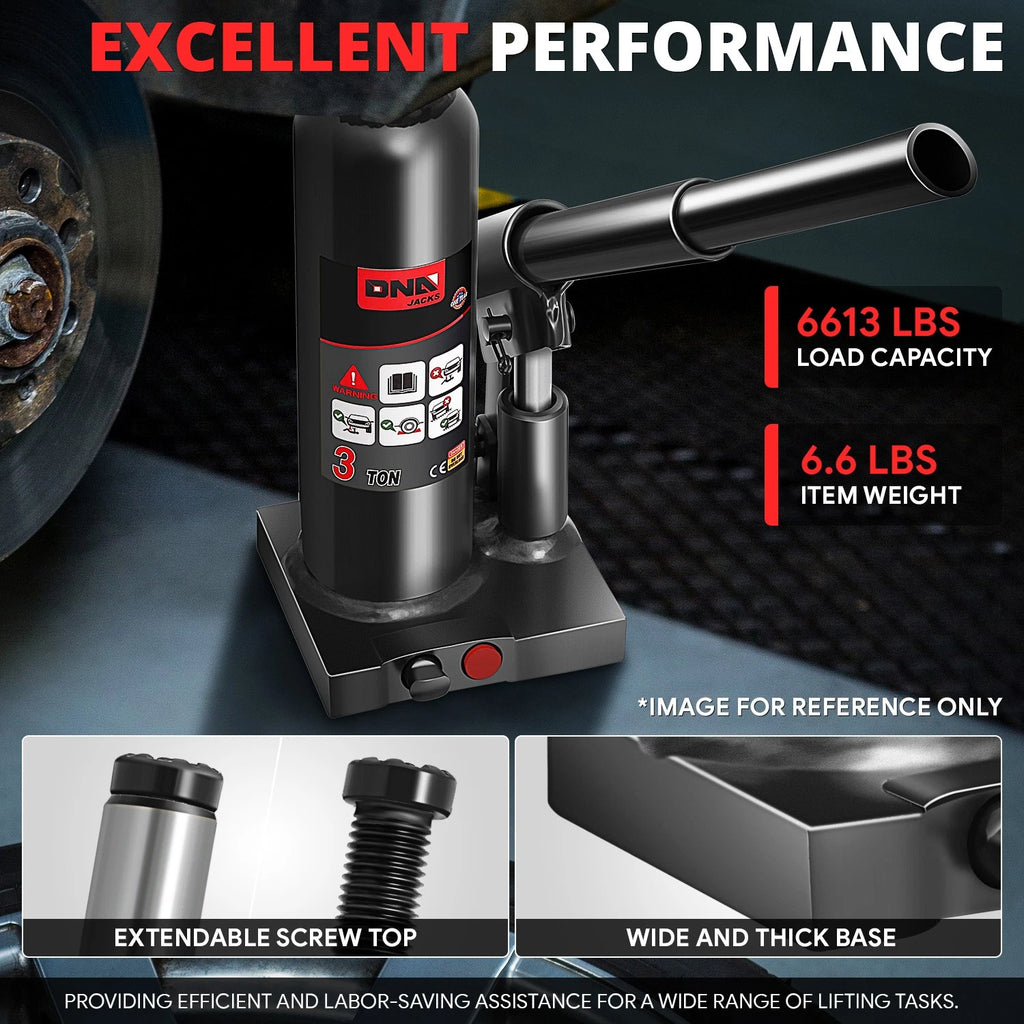 3 Ton Hydraulic Bottle Jack for Automotive Repair (14.5")