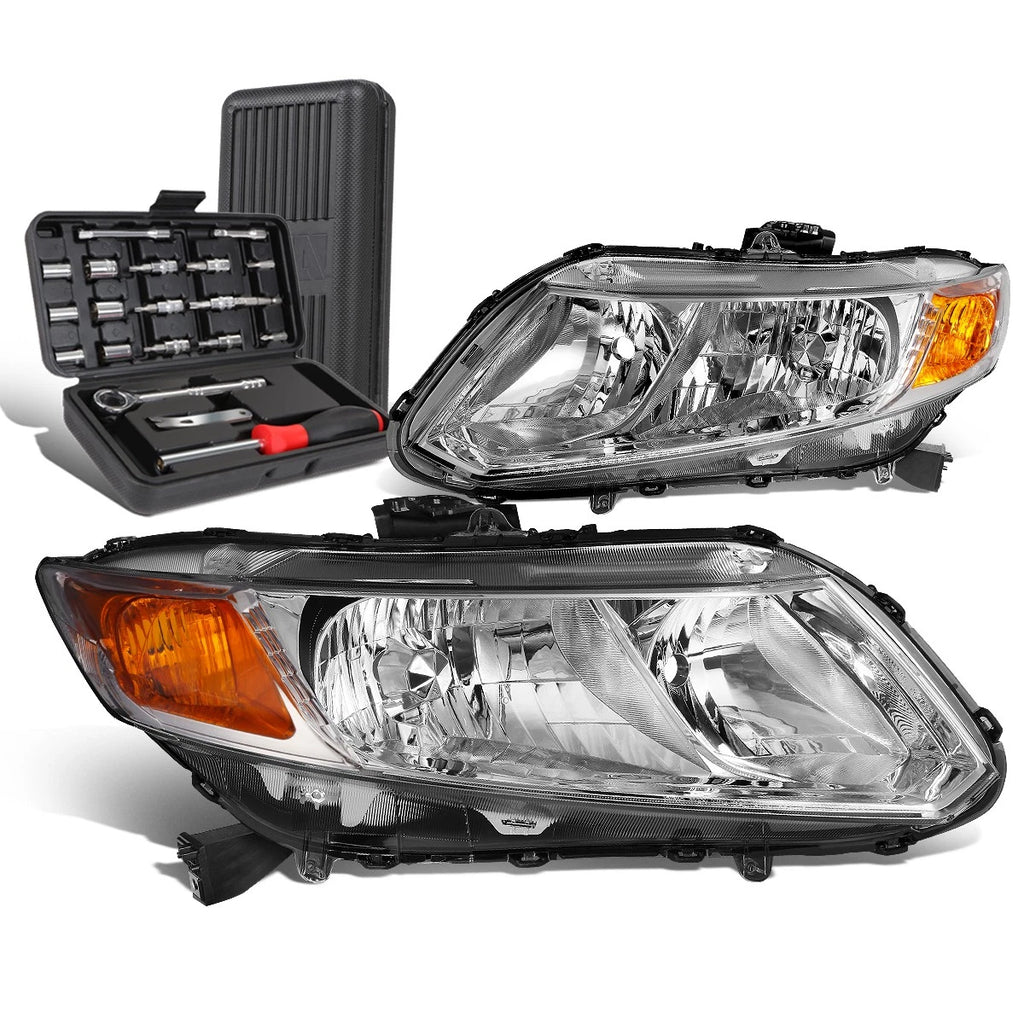 Pair of Chrome Amber Signal Headlight Lamps for Honda Civic (2012–2015)