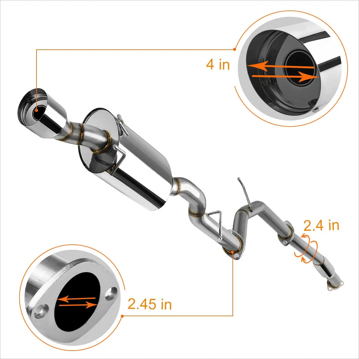4" Tip Catback Exhaust Muffler for Honda Civic FG3/FG4 (2012–2015)