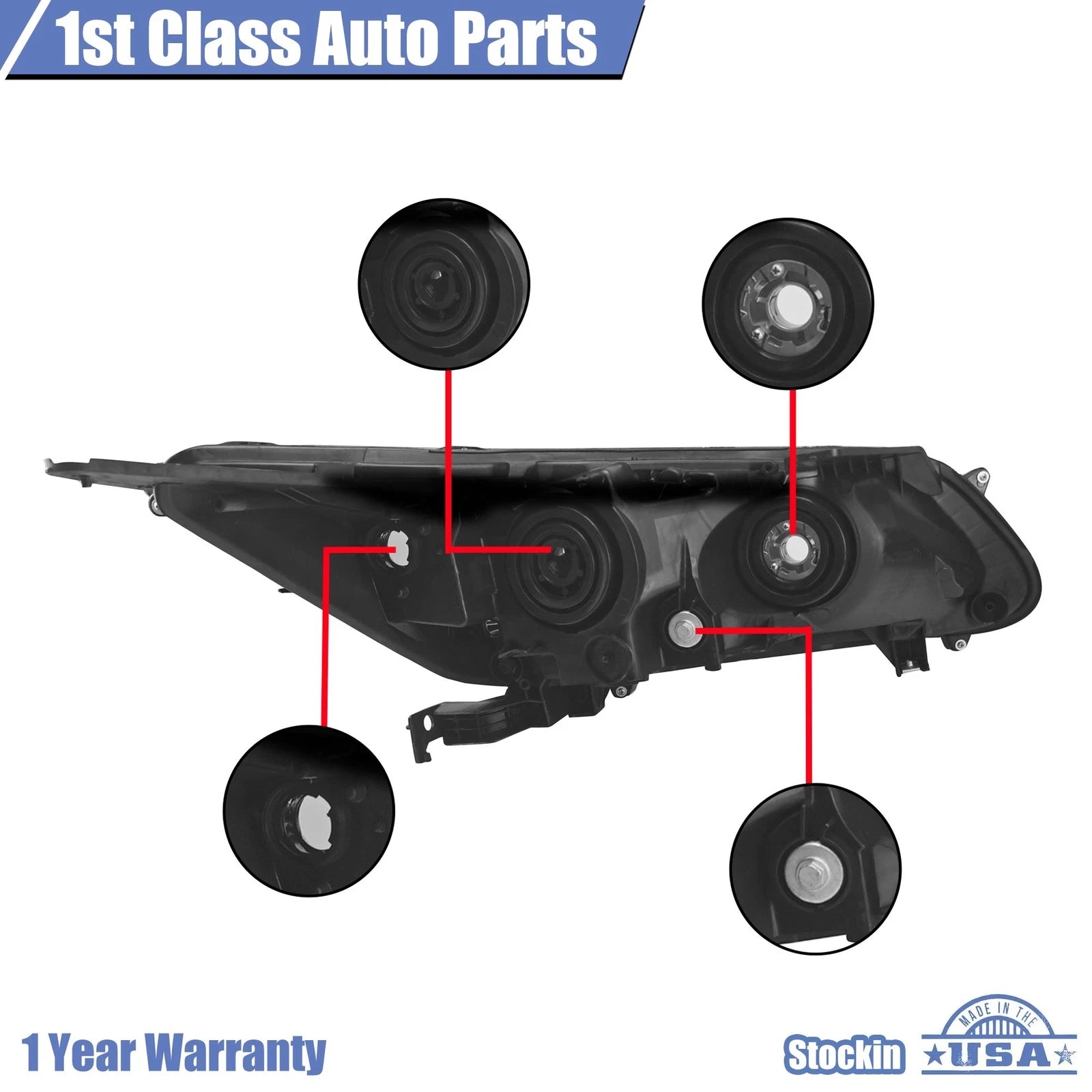 Left Driver Side Halogen Headlight for Honda Accord Sedan (2013-2015)