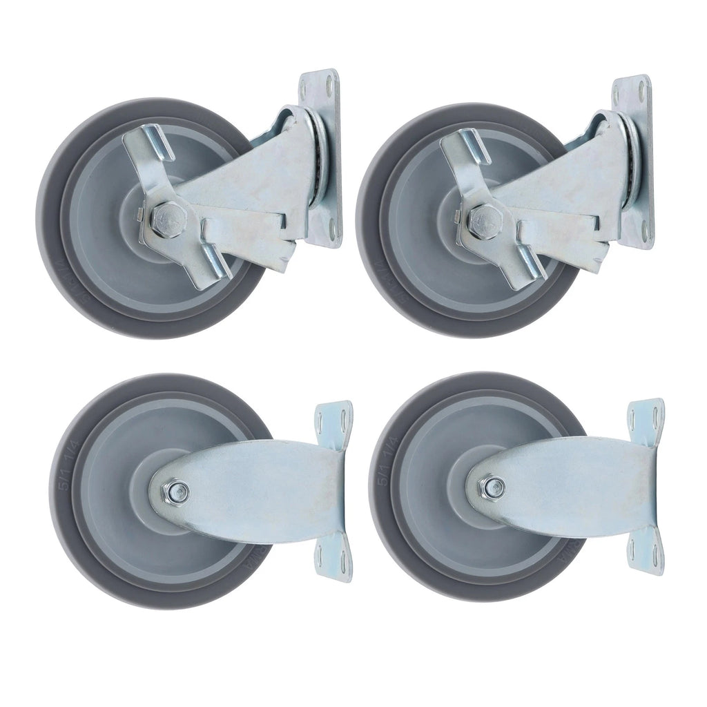Set of 4 Heavy Duty 5" Rubber Caster Wheels with Brakes