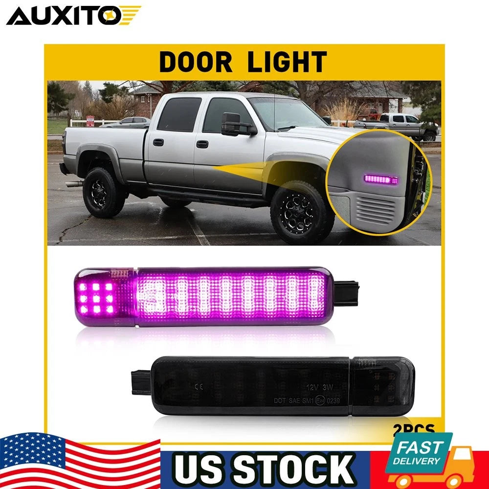 2X Smoked Housing Purple LED Door Lights for Chevy Silverado 1500 2500 HD (1999)