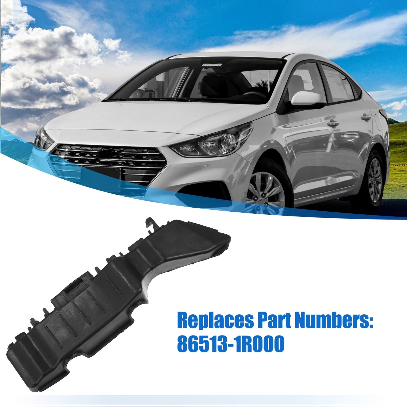 Front Left Bumper Bracket for Hyundai Accent (2010–2017) 86513-1R000 Plastic Black