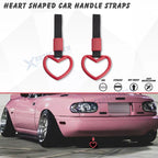 Hand Ring Straps Loop Circle Tsurikawa Charm for Universal Car (JDM) Red (Heart Shaped, 1–1)