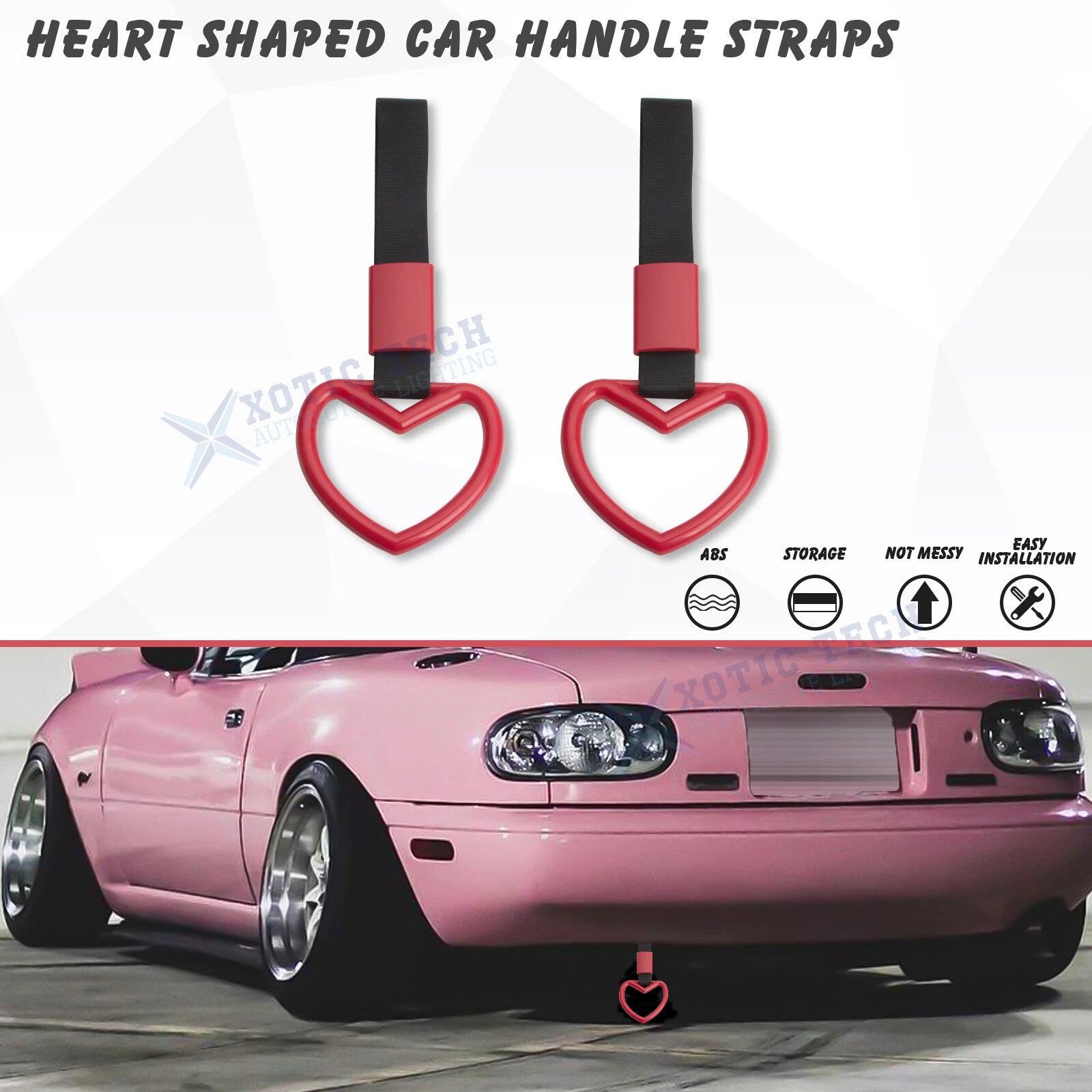 Hand Ring Straps Loop Circle Tsurikawa Charm for Universal Car (JDM) Red (Heart Shaped, 1–1)