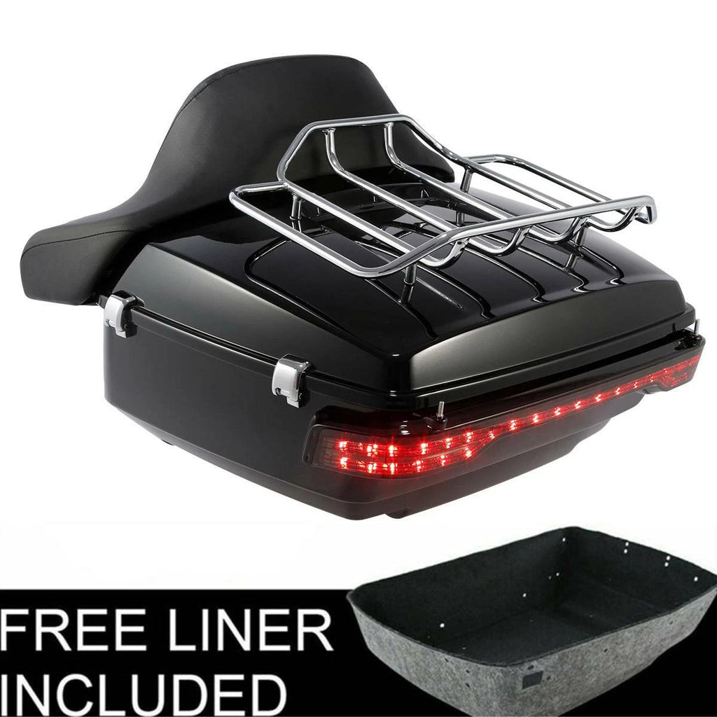 King Trunk Black Mount Rack & Brake LED Tail Light for Harley Touring (2014–2026)