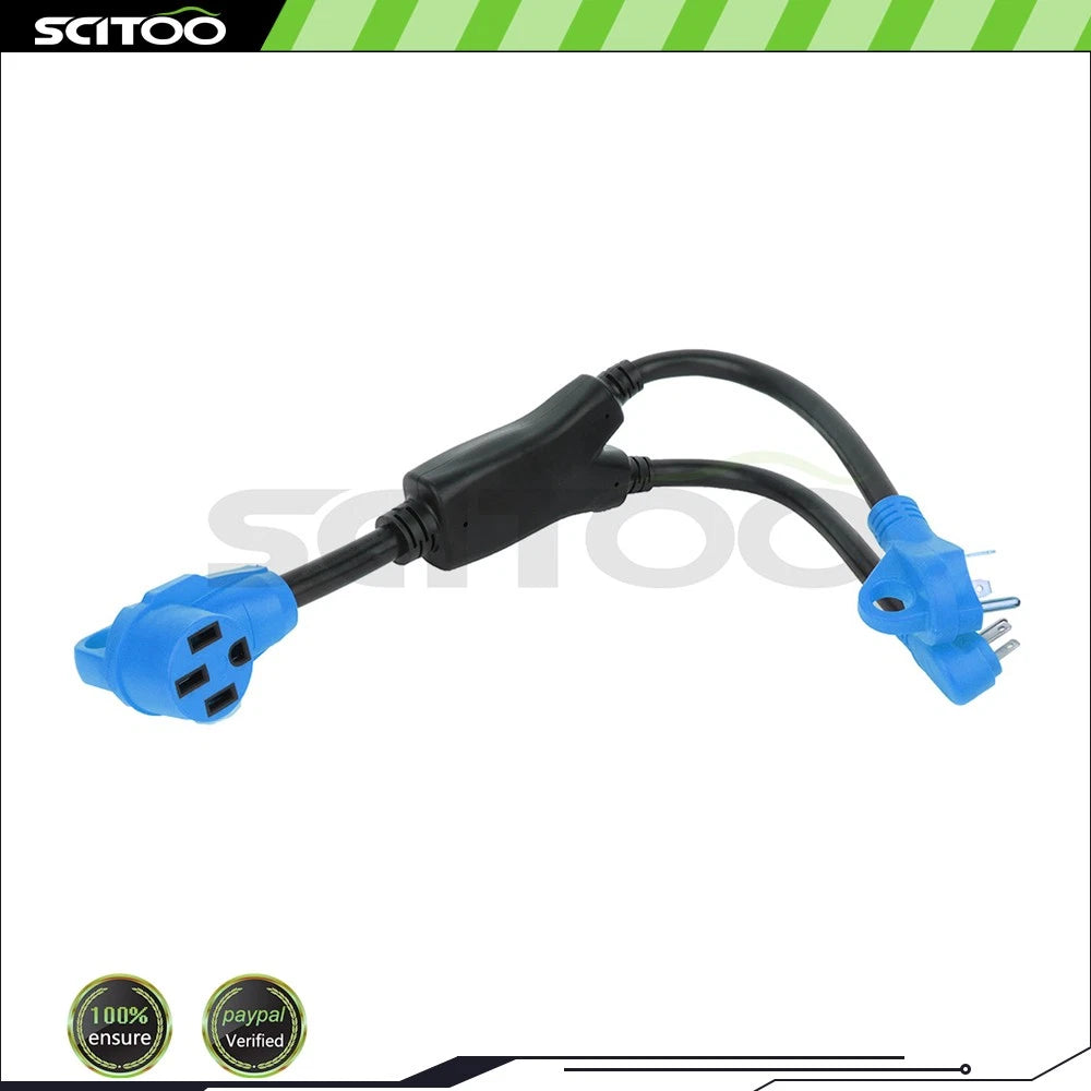 RV Power Cord Adapter Y Split 50 Amp Female to 30 Amp & 15 Amp Male