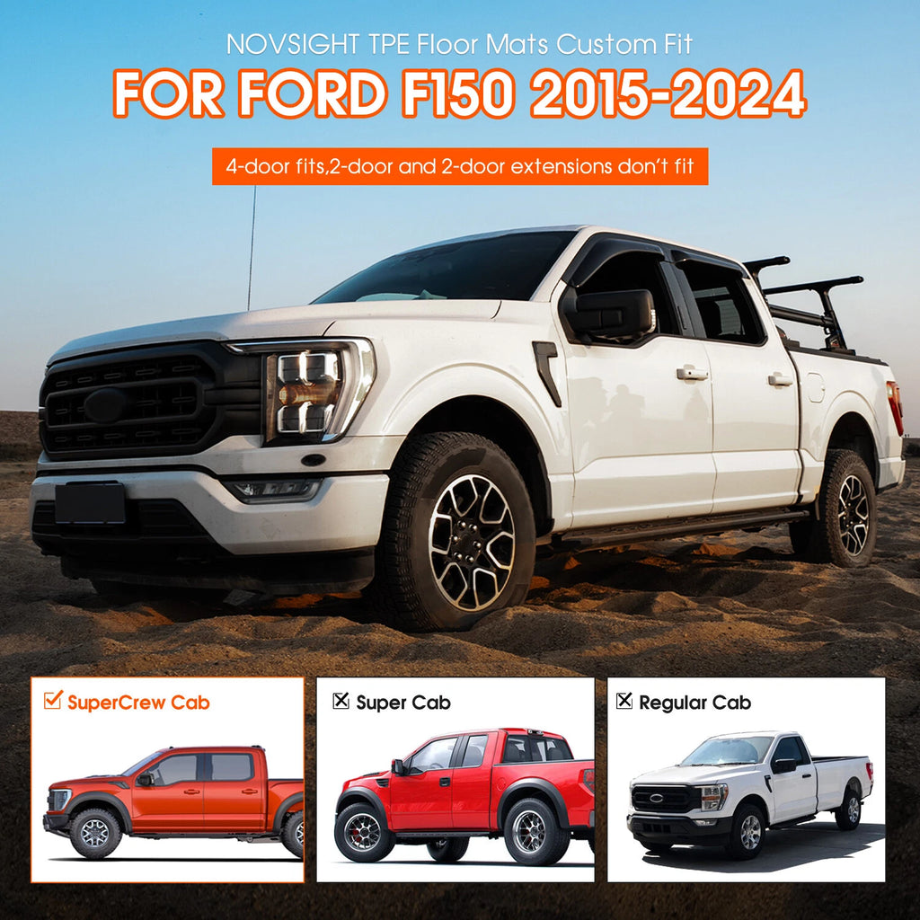 Set of 4 Floor Mats Liners for Ford F-150/F-150 Super Crew Cab (2015–2024)