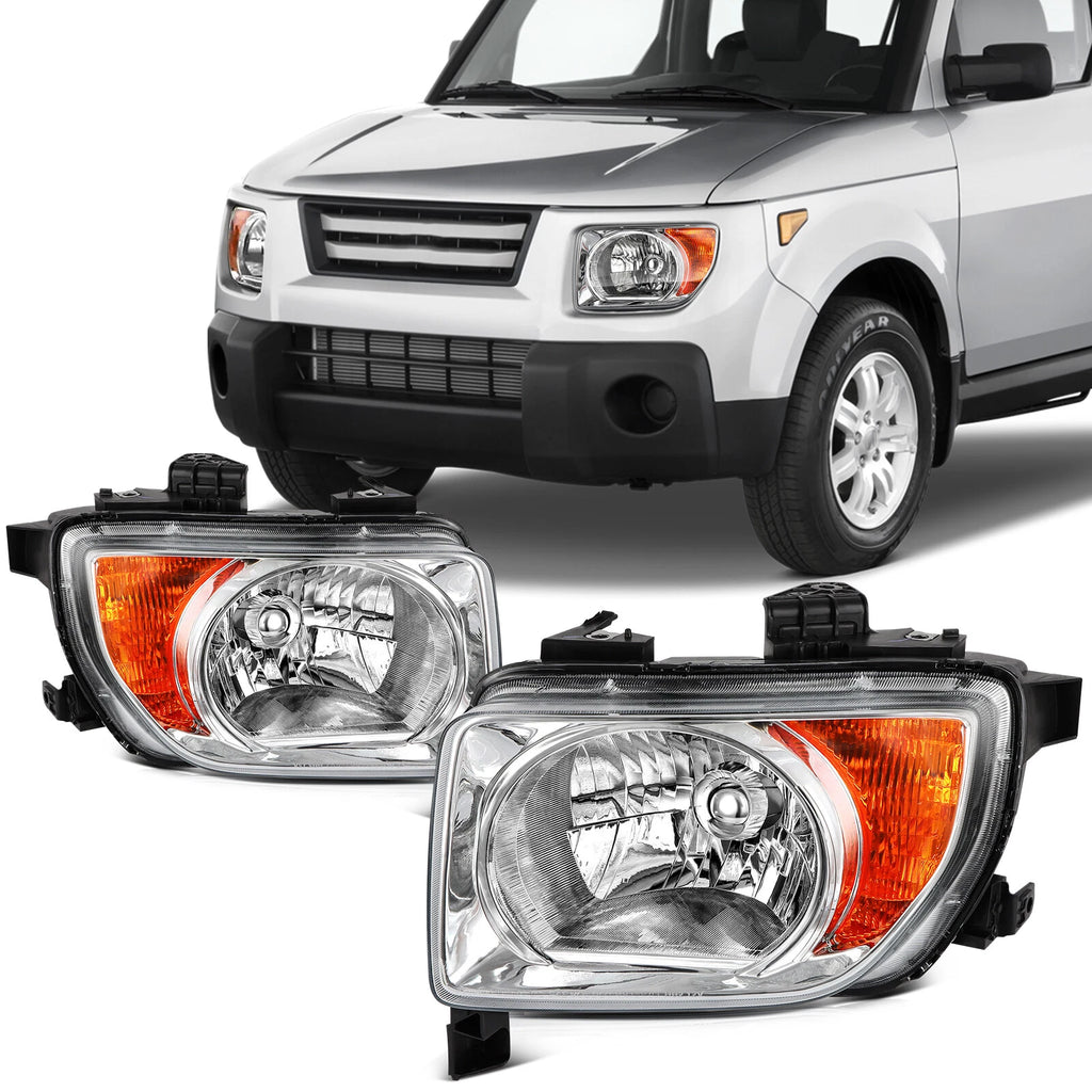Set of 2 Chrome Housing Headlights Assembly for Honda Element (2003–2008)