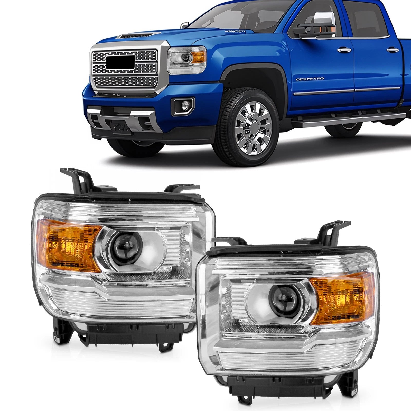 Pair Headlights for GMC Sierra 1500 2014–2018, 2500 HD 2015–2019, 3500 HD
