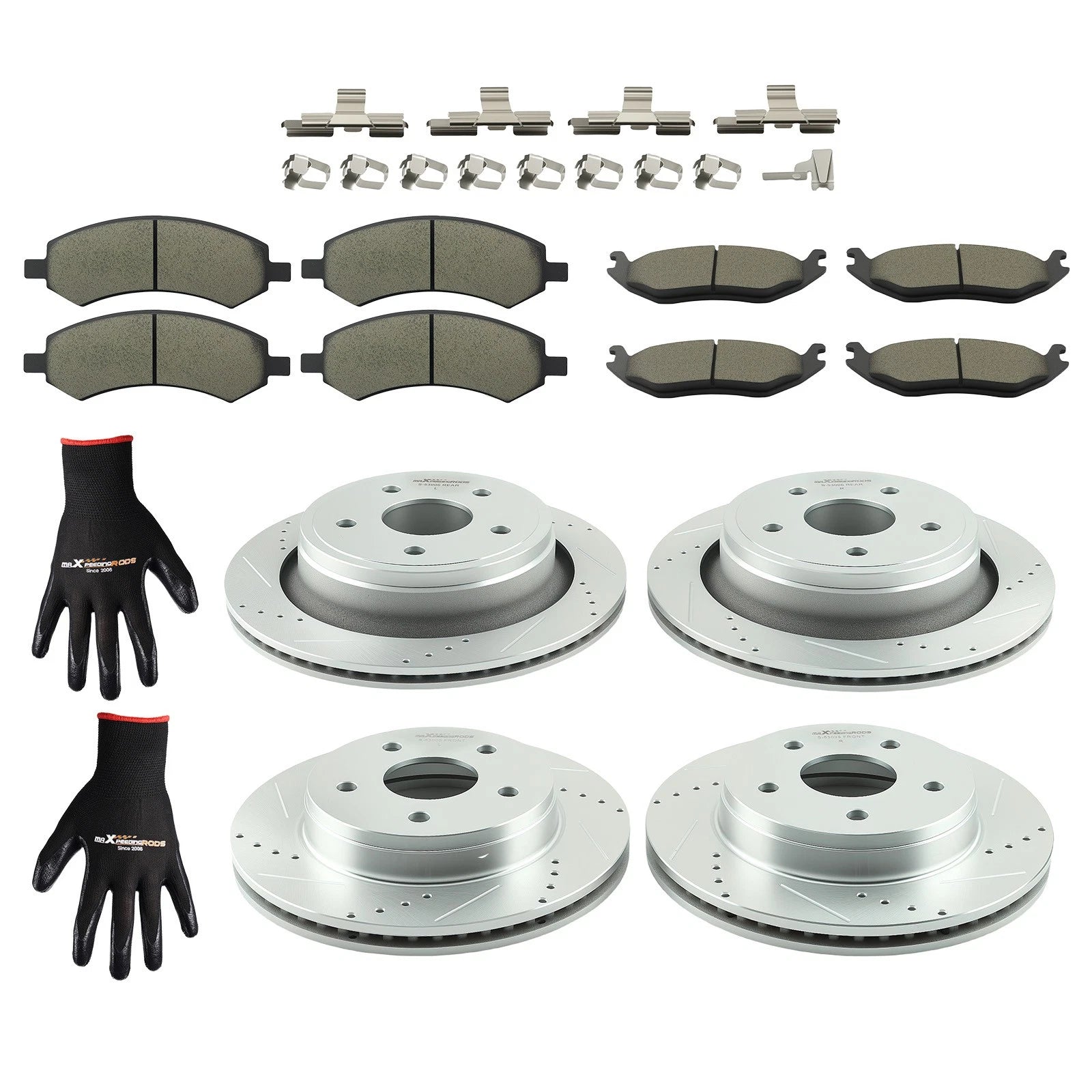 Front Rear Brake Rotors + Brake Pads Set for Chrysler Aspen (2007–2009) P-1084 P-967