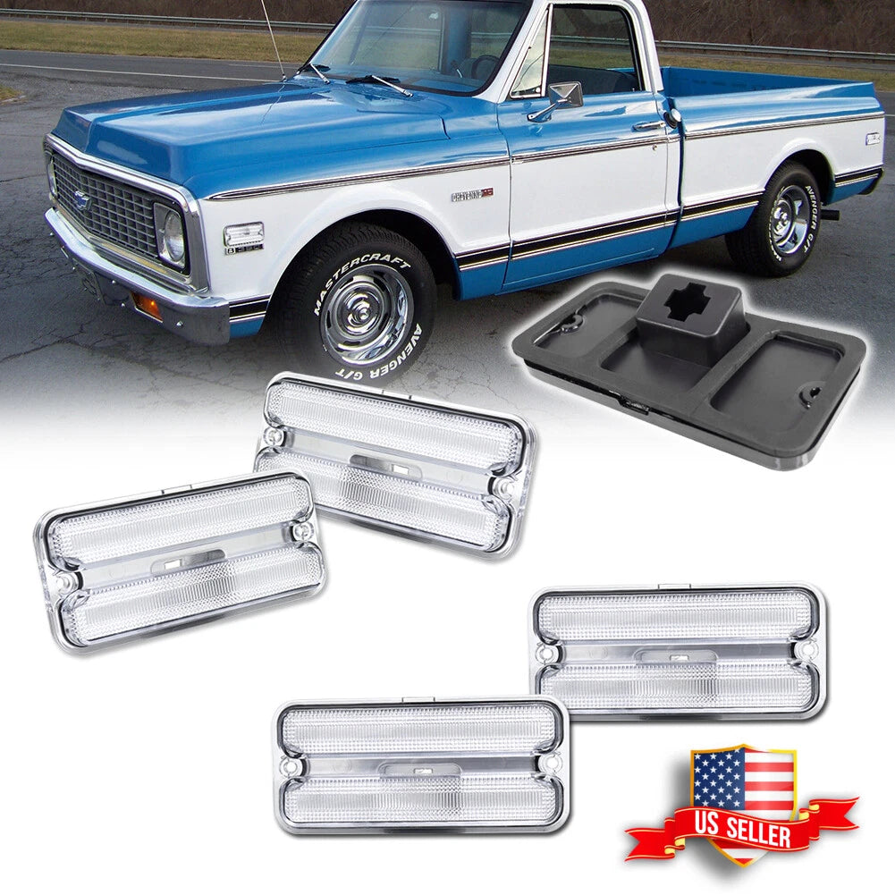 Set of 4 Clear Lens Side Marker Lights for Chevy GMC Truck (1968–1972)