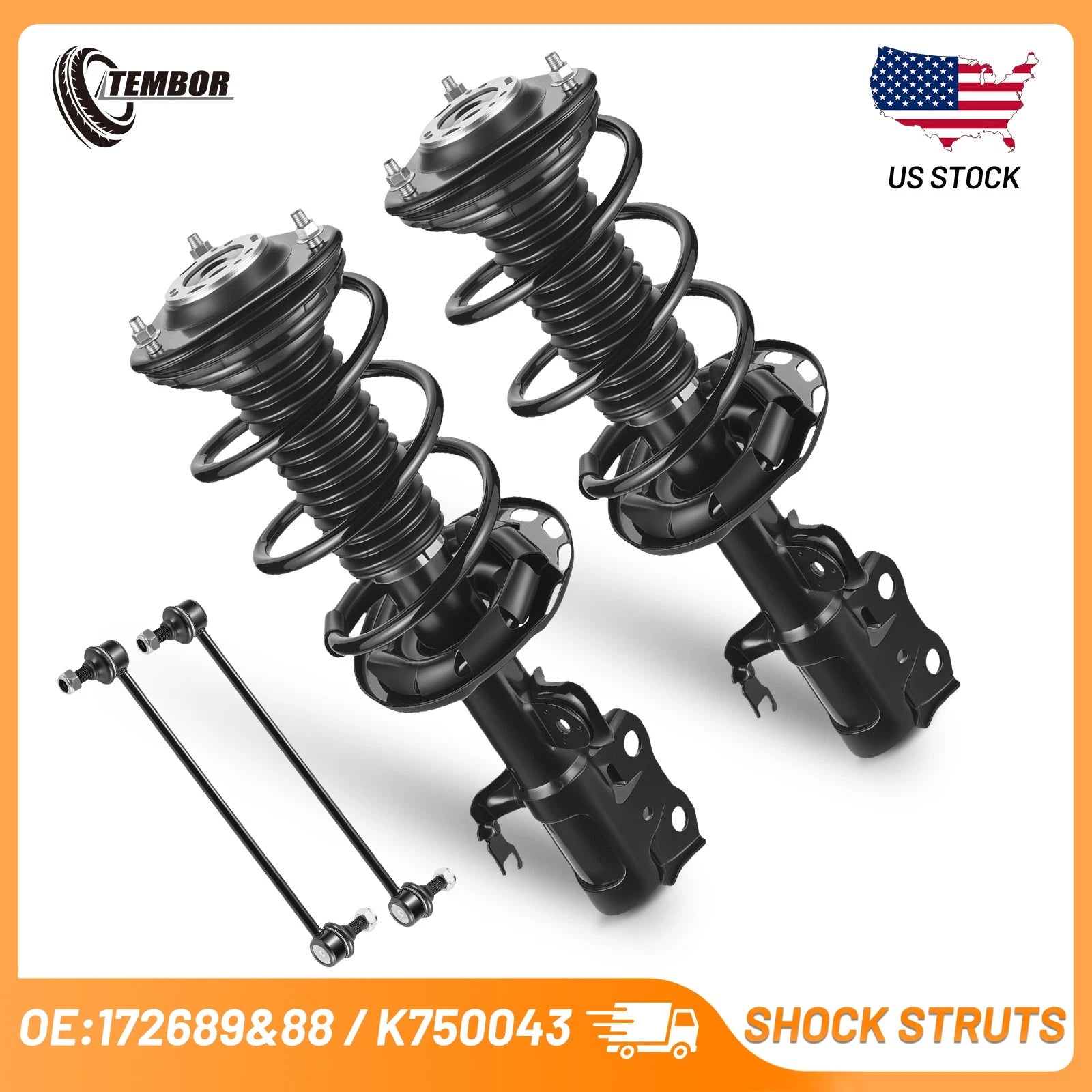 Front Struts Assembly with Coil Spring & Sway Bar Links for Toyota Prius (2010–2015)