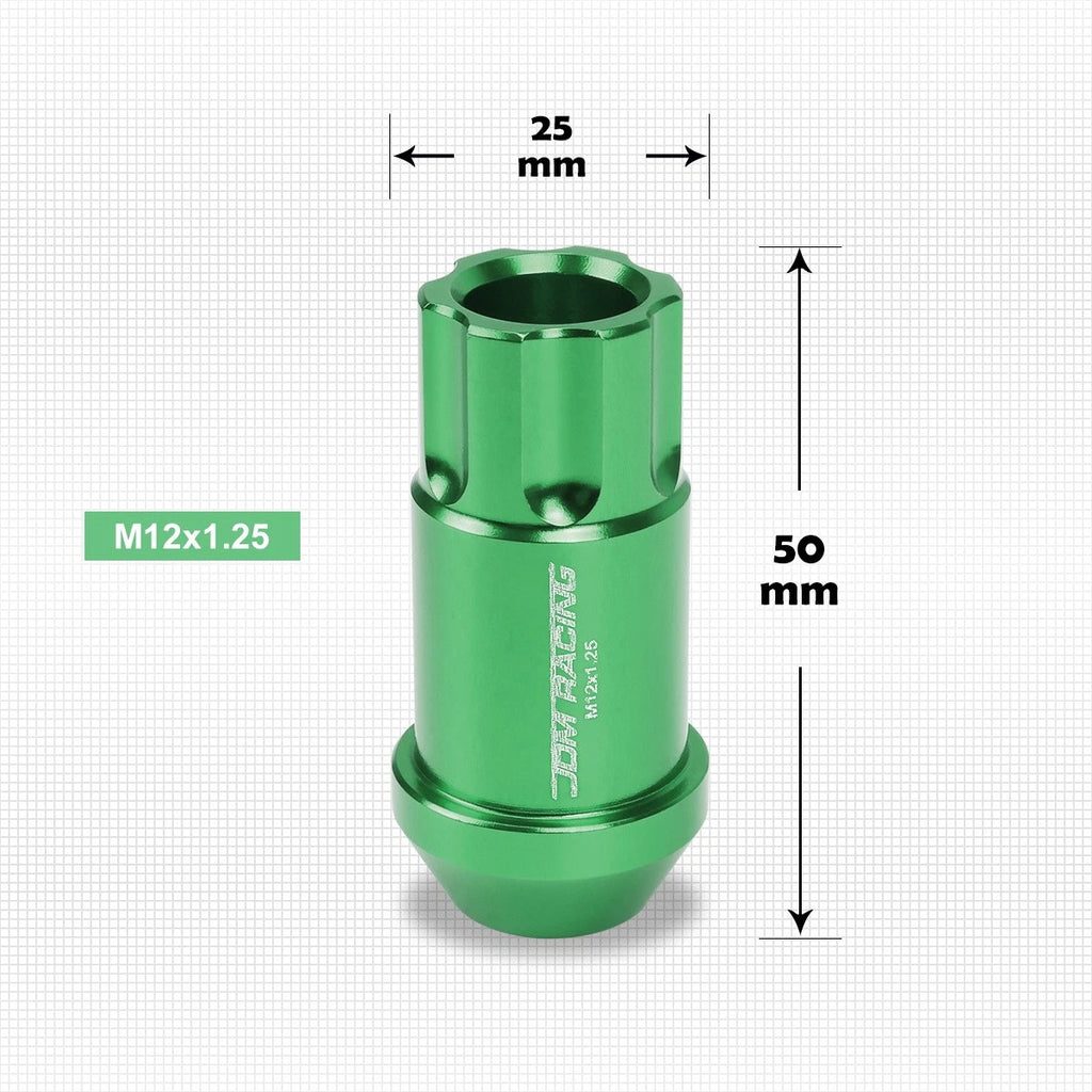 20Pc M12X1.25 Green JDM Open End Aluminum Spline Wheel Lug Nuts + Key