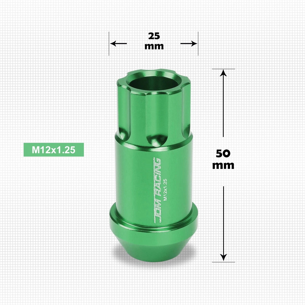 20Pc M12X1.25 Green JDM Open End Aluminum Spline Wheel Lug Nuts + Key