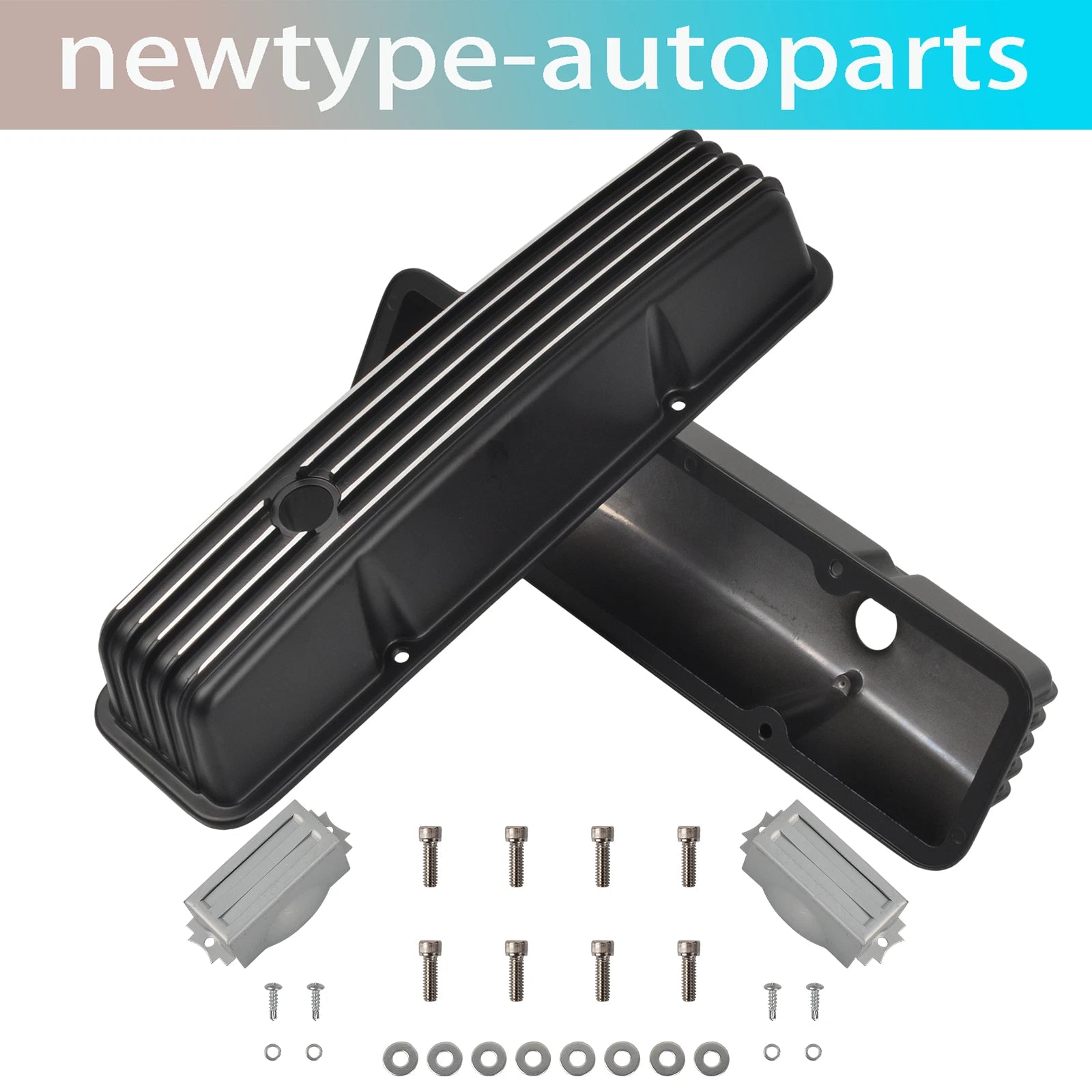 Black Finned Aluminum Tall Valve Covers for Chevy Small Block 327 350 400 (1958–1986)