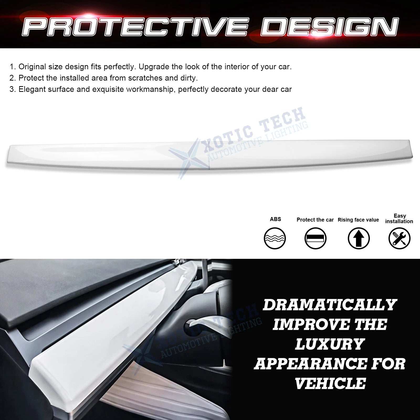 ABS Interior Dashboard Cover Trim White for Tesla Model 3 (2017-2023), Tesla Y (2020-2025) 2PCS