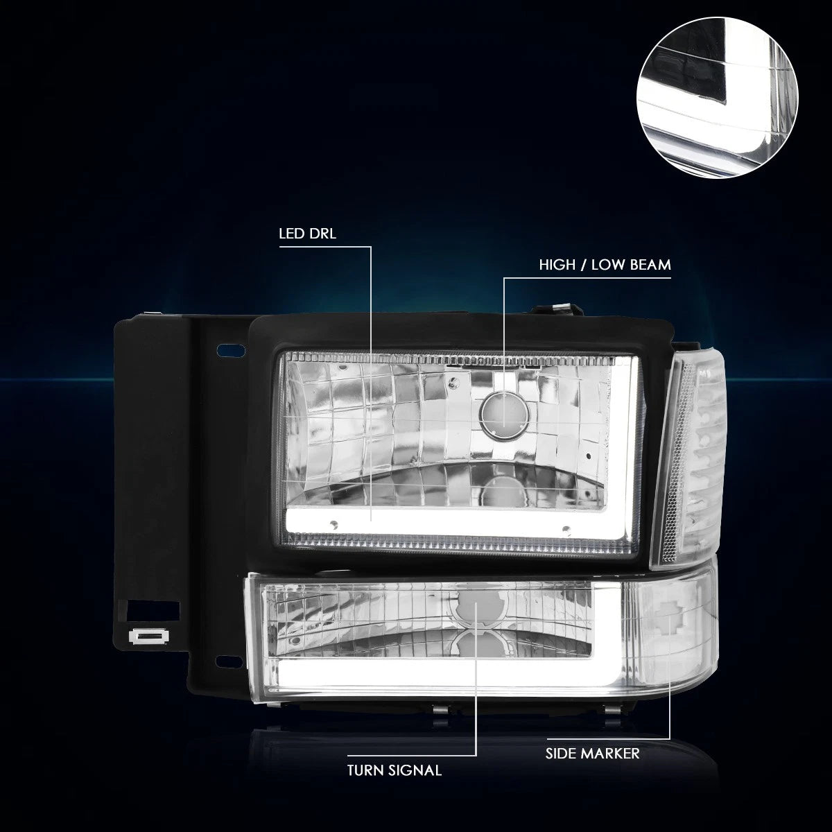 L-Shape LED DRL Headlight & Bumper Lamp for Ford Explorer (1991–1994)