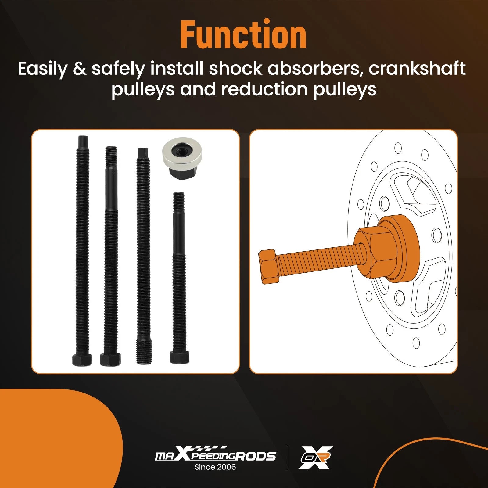 5pc Long Reach Crank Pulley Damper Installation Tool Kit for
