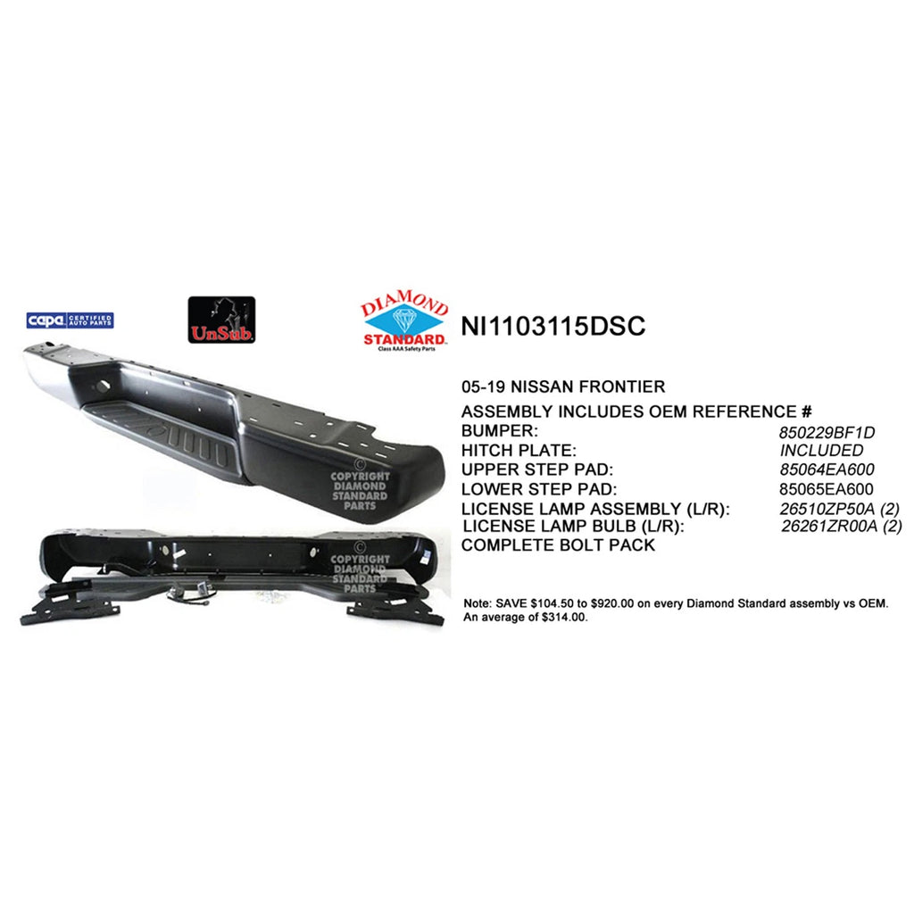 Replacement Black Rear Step Bumper Assembly w/o Park Assist Sensor Holes