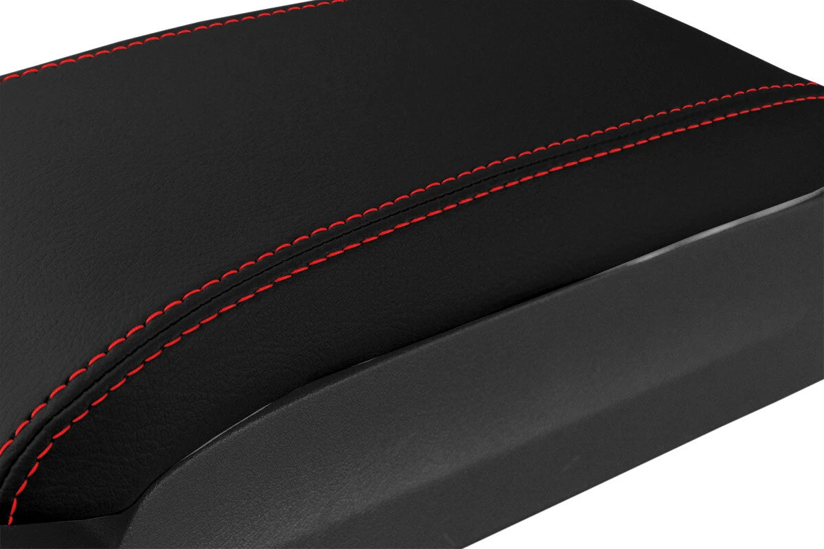 Leather Console Lid Armrest Cover for Jeep Patriot (2009–2017) Red Stitch