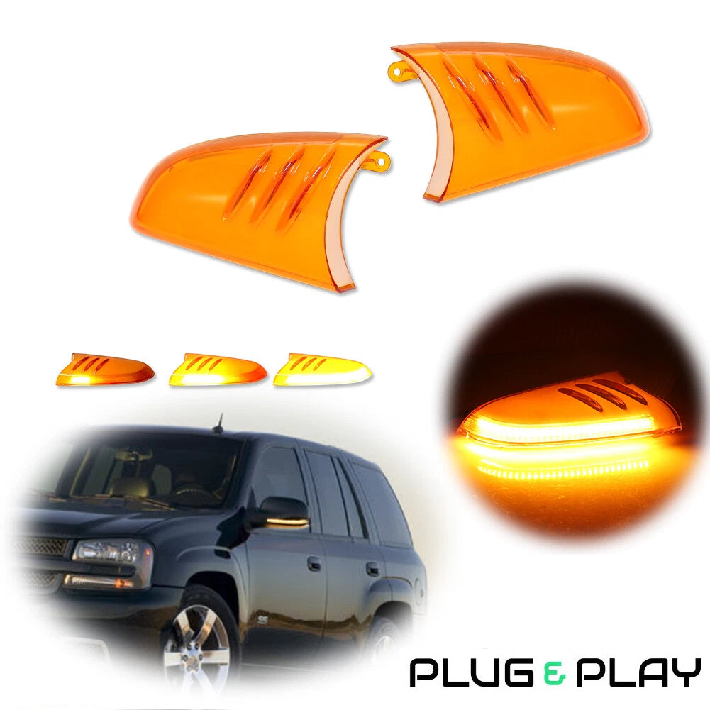 Set of 2 Amber Lens LED Side Mirror Lights for Chevy GMC (2002–2009)