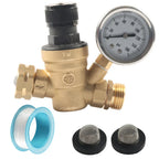 Adjustable RV Water Pressure Regulator Valve w/ Gauge for Camper