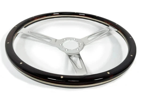 15 Inch Billet 3 Spoke Steering Wheel Wood Riveted with Horn Button for Universal (2001–2025)