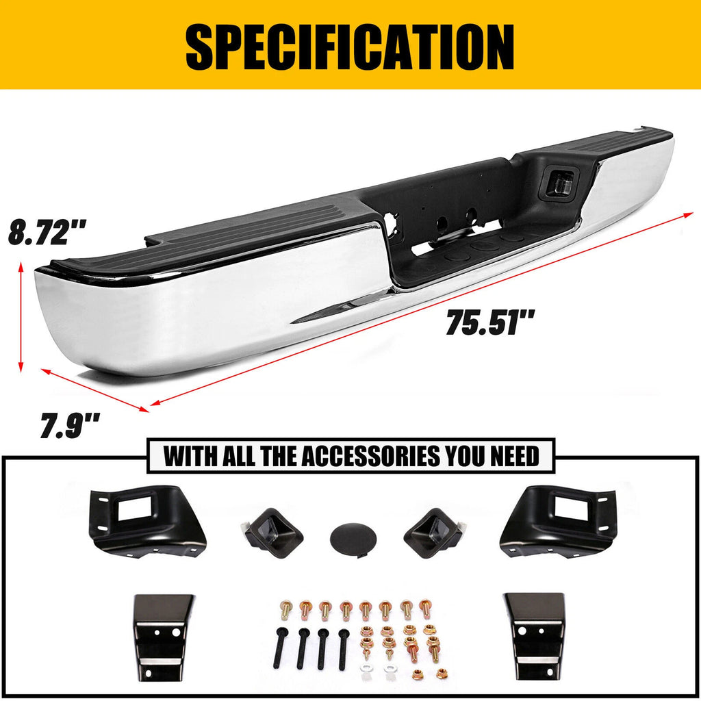 Chrome Rear Step Bumper Assembly for Dodge Ram 1500 2500 3500 (2002–2009)