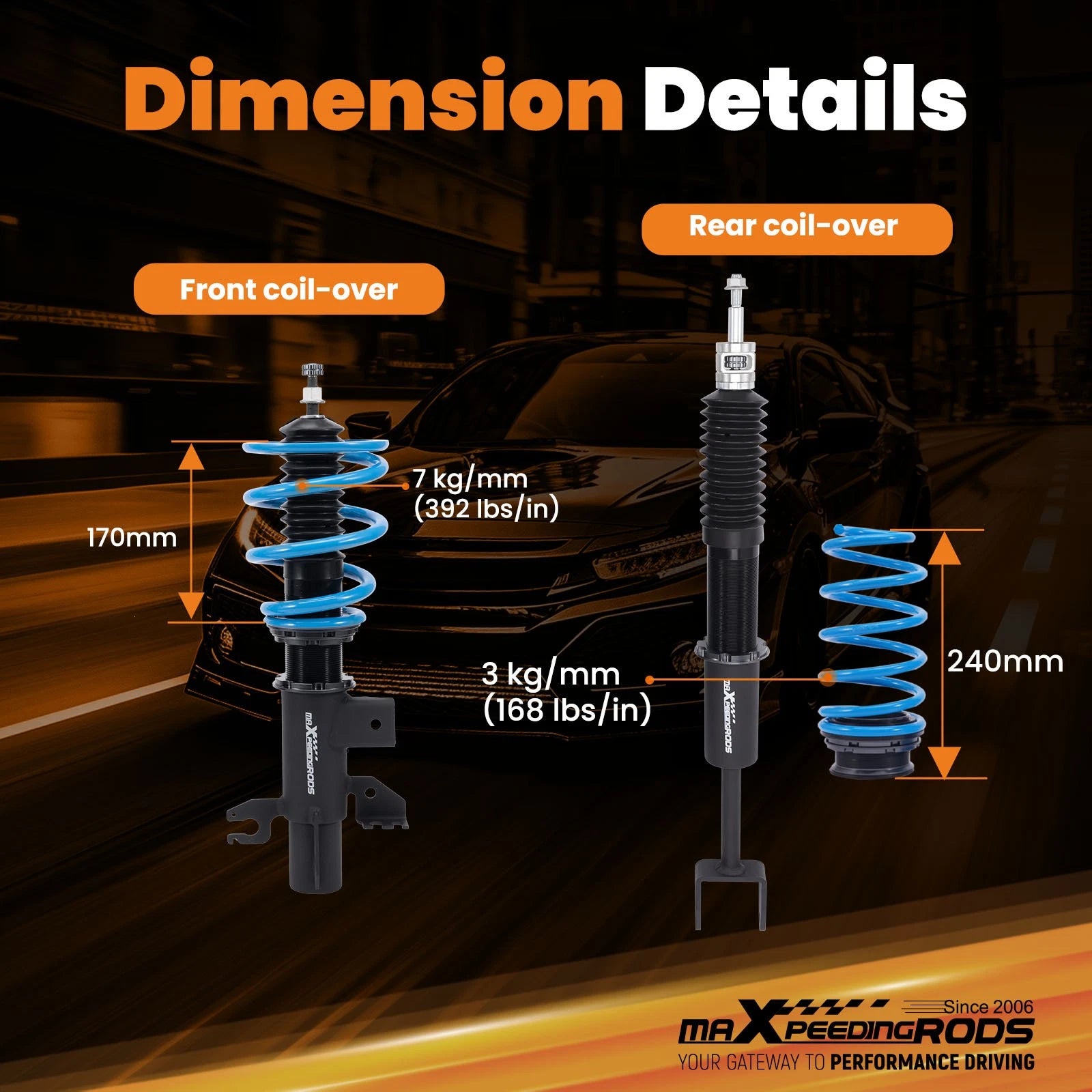 MaXpeedingrods T6 Coilovers 24 Way Damper Lowering Kit for Dodge Dart (2013–2016)