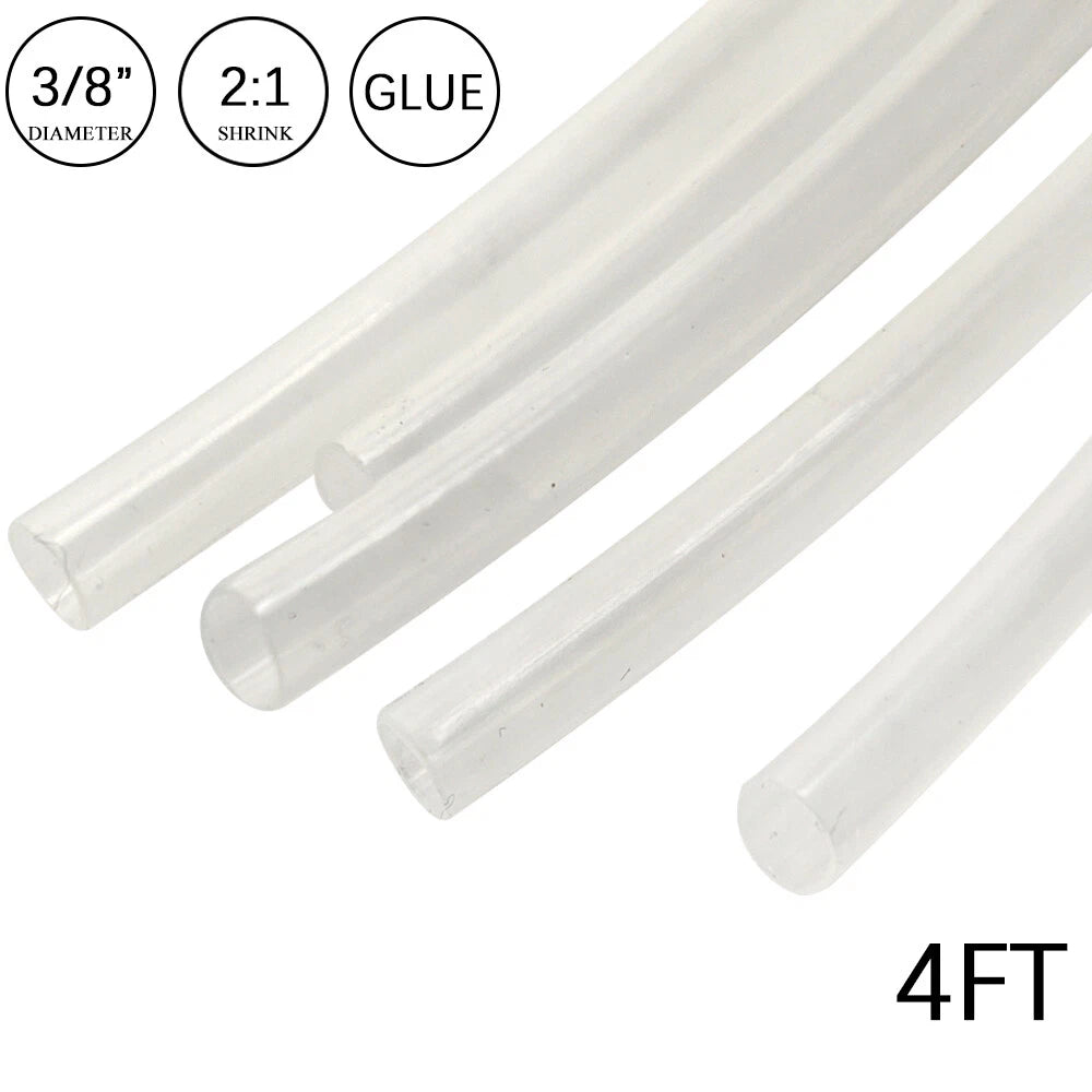 2X Heat Shrink Tubing 3/8" 4FT Clear Waterproof Dual Wall Wires Wrap