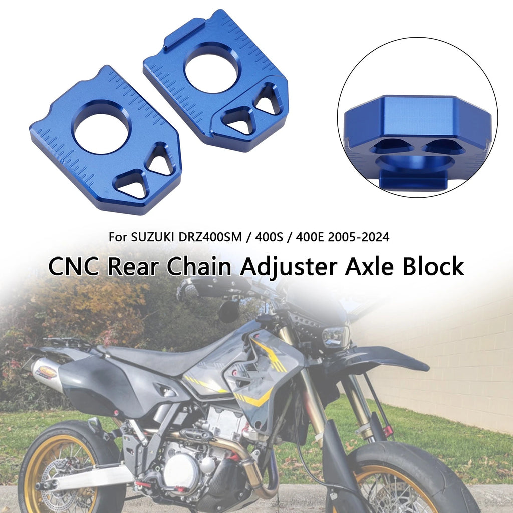 CNC Rear Chain Adjuster Axle Block for Suzuki DRZ400SM 400S 400E (2005–2024) Blue