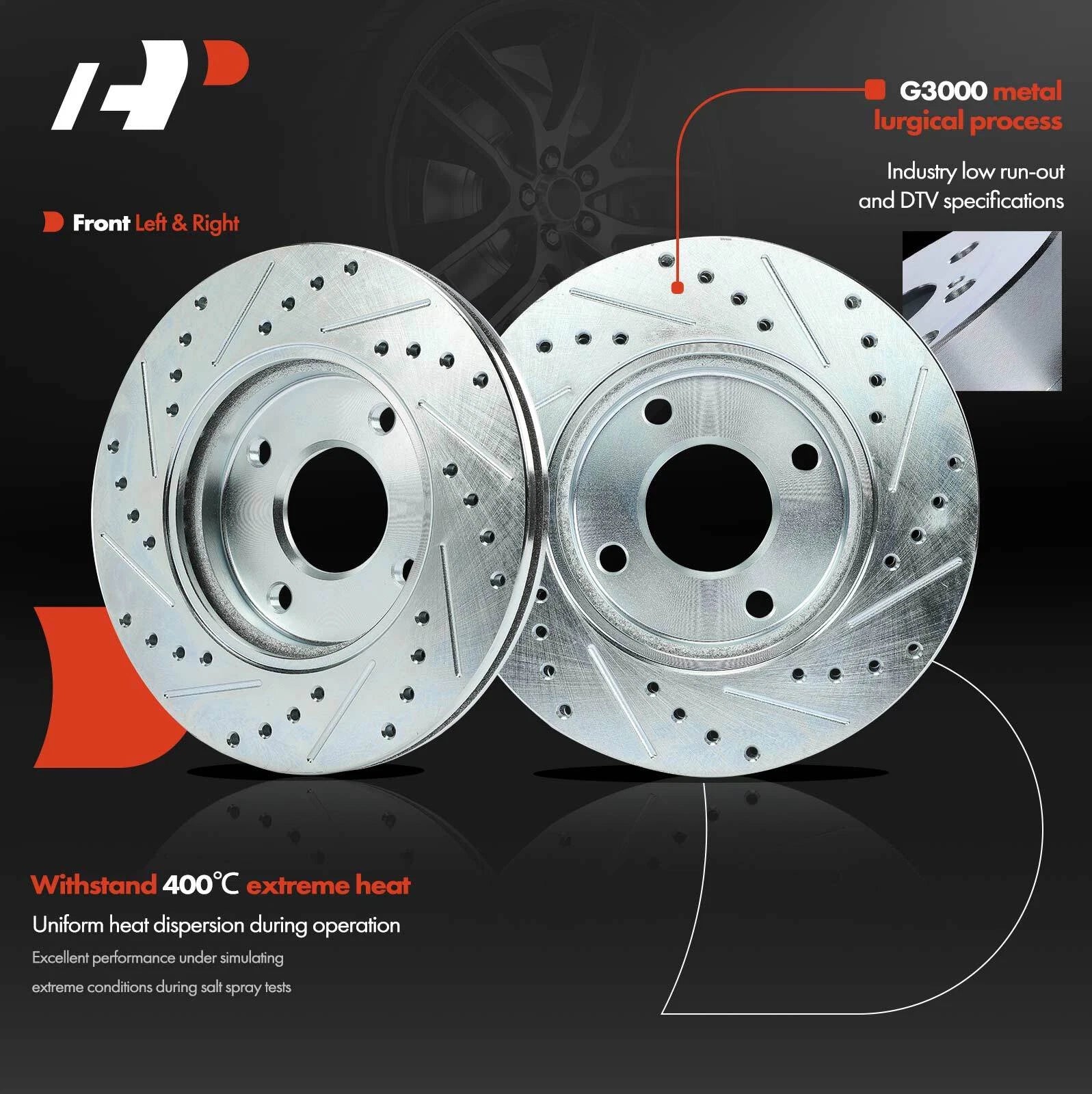 Set of 2 Front Drilled Brake Rotors & Ceramic Pads for Ford Focus (2000–2004)