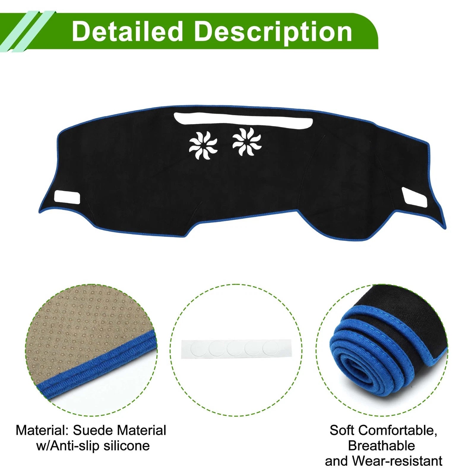 Dashboard Cover Mat for Audi Q3 (2019–2022) Sun Protector Pad Black Blue