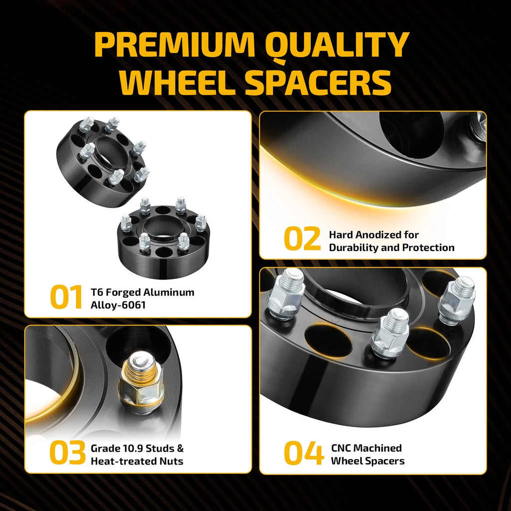 Set of 4 6x5.5 Wheel Spacers 2 Inch Hub Centric Black for Ram 1500 (2019–2022)