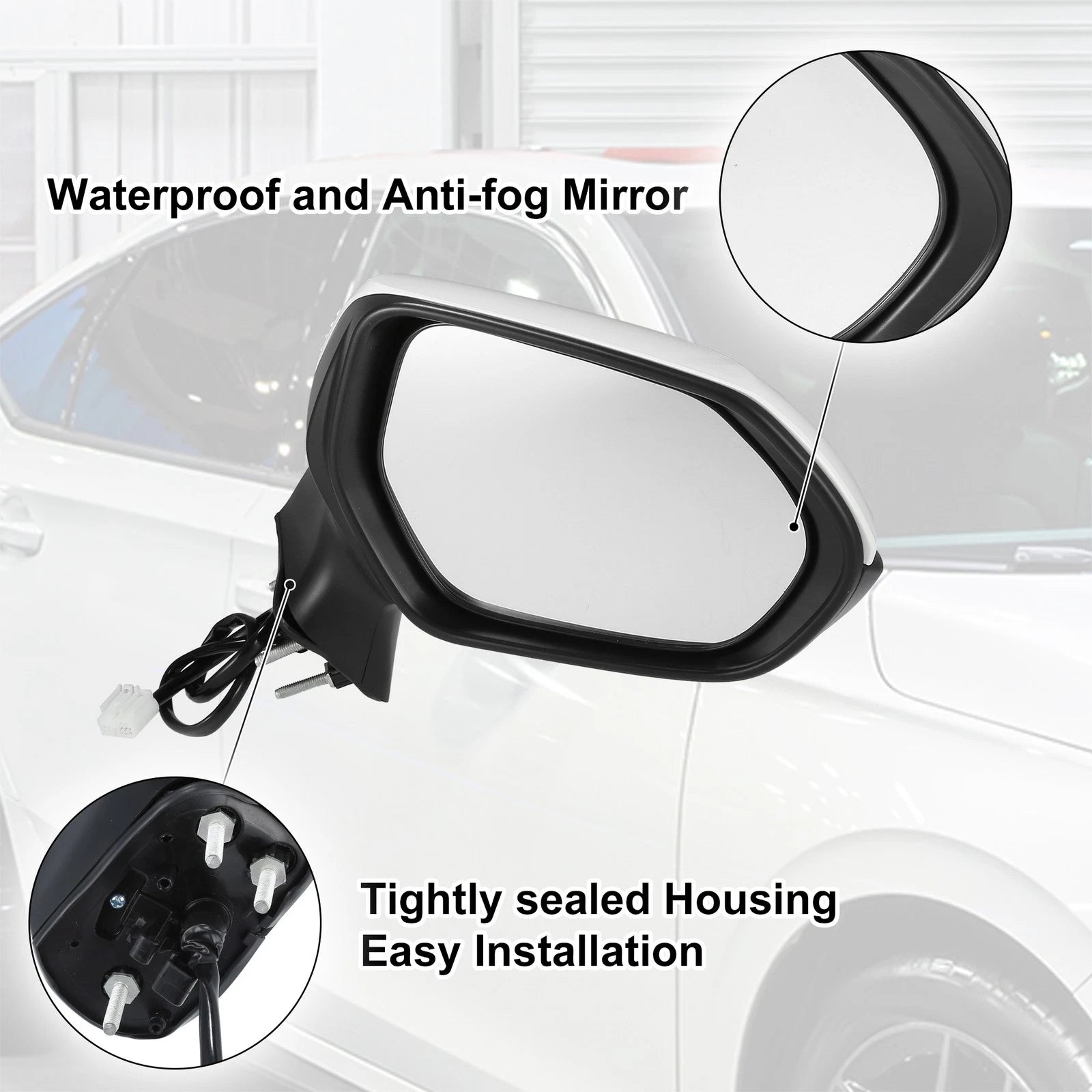 3 Pin Right Side Exterior Door Mirror Assembly White for Toyota Corolla (2020–2022)