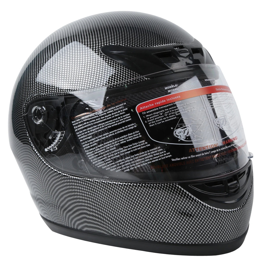 Flip Up Full Face Helmet for DOT Motorcycle (S, M, L, XL) - Black Carbon Fiber