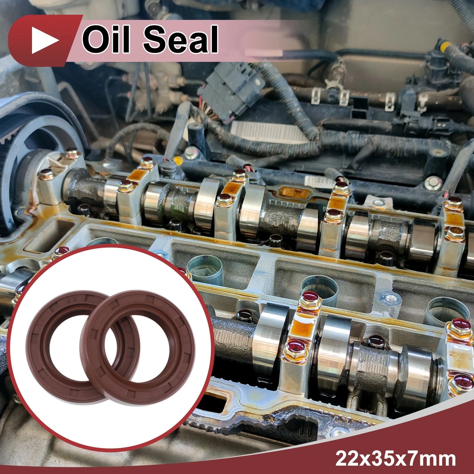 2X Oil Seal Rotary Shaft Seal FKM Rubber 22x35x7mm for Universal Applications