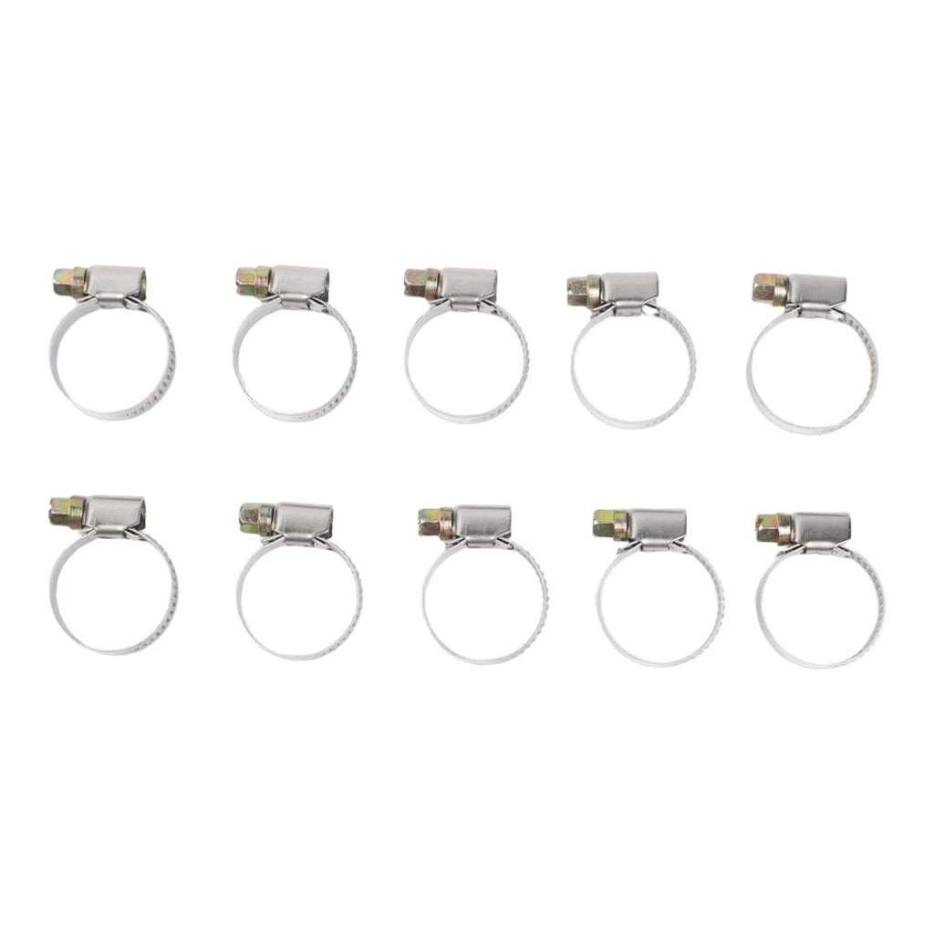 10PCS Stainless Steel Pipe Clamps for Fuel Hose 16-27mm