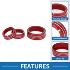 Set of 3 AC climate heater switch knob cover rings for Kia Soul (2009–2013) Red