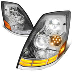 LED DRL Turn Signal Headlight Lamps for Volvo VN VNL VNM (2003–2017) Chrome