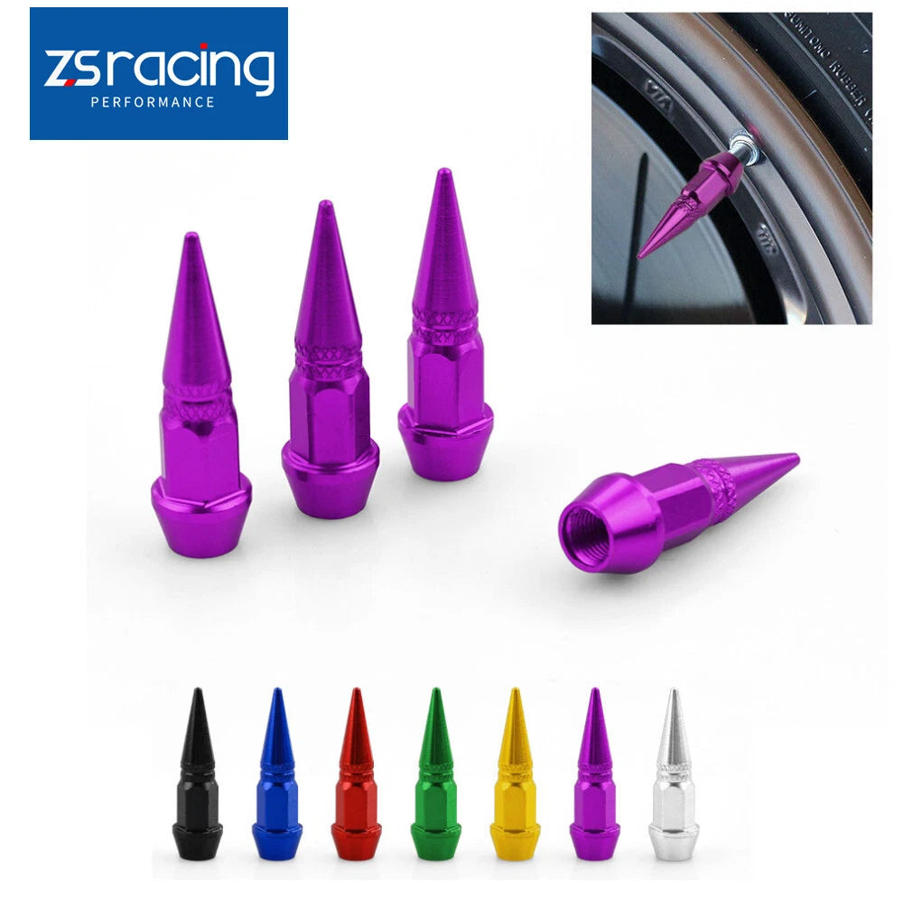 Set of 4 Dustproof Spike Shape Tire Valve Caps for Car Motorcycle Bike