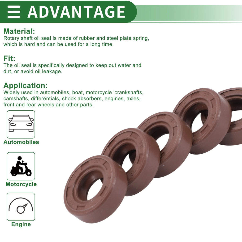 Set of 5 Oil Seal Rotary Shaft Seal 10x20x6mm Fluorine Rubber